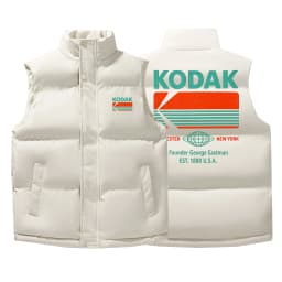 Men Kodak Point and Shoot Camera Print Stand Collar Padded Vest Sleeveless Warm Casual Outerwear Winter Cotton Waistcoat