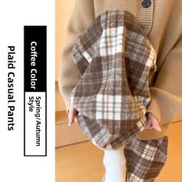 Retro Plaid Pants Women's Autumn Winter Thick High Waist Loose Casual Wide Leg Pants plus Size Comfortable Korean Style Commute