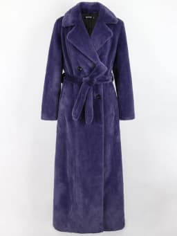Nerazzurri Winter Extra Long Purple Black Thick Warm Soft Fluffy Faux Fur Coat Women Sashes Double Breasted Furry Overcoat 2022