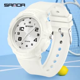 Sanda 9074 Trendy Design Soft Student Watch TPU Strap 50M Depth Waterproof Quartz Movement Children Fashion Sports Wrist Watch