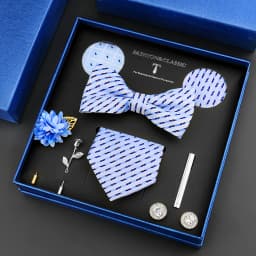 Luxury Neck Tie Set For Men Classic Brand Necktie Bowtie Hanky Cufflinks Floral Brooches Tie Clip Set Wedding Business Box Gift