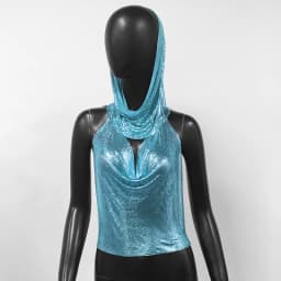 AKYZO Women's Metal Suspender Top Backless Halter Neck Sequins Tank Top Turban Nightclub Sexy Summer 2 Pcs Set 