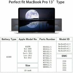 Battery A1278 A1322 for Apple MacBook Pro 13"" [Mid 2012 2010 2009 Early 2011 Late 2011] - High Performance