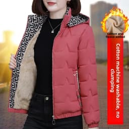 Women's Short down Cotton Jacket Warmth Outerwear Winter Coat plus Size Fluffy Coat Slimming Thickened Long Sleeve Zipper