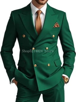 Mens Double Breasted Suit 2 Piece Slim Fit Wedding Suit for Men Blazer Prom Formal Suits Set