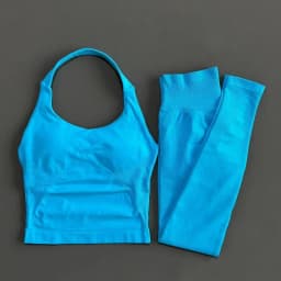2 Piece Active Set Women Open Back Halter Top Peach Butt Lifting Leggings Seamless Soft Stretchy Gym Yoga Fitness Outfits