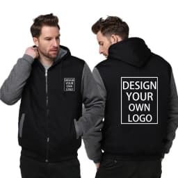Customized Men's Jacket Winter Fleece Thicken Hooded Jackets Male Your Logo Coat Casual Zip Up Hoodies Streetwear Men's Coats