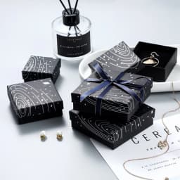 Multi Size Square Ribbon Jewelry Box With Ring Earring Necklace Bracelet Charm Black Jewelry Kraft Paper Gift Packaging Box