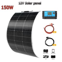 150W-600W Semi-Flexible Monolithic Monocrystalline Solar Panel Kit, 19.8V PV Module, 12V/24V/36V Off-Grid Battery Charger for RV