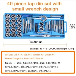 40 PC Tap Die Set Alloy Steel Professional Metric Threading Hand Tools for Thread Repair Automotive Workshop Includes Tap Wrench