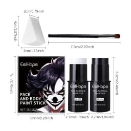 Black White Face Body Paint Kit Cover Foundation Clown Colorful Long Lasting Waterproof Halloween Festive Makeup Accessories Set