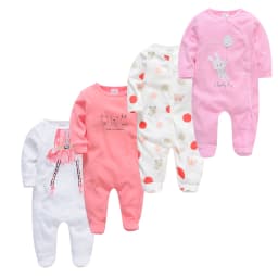 3/4 Pcs Kavkas Boy Romper 100% Cotton Polka Dot O-neck Newborn Baby Girls Clothes Full Sleeve Summer Jumpsuit 0-12 Months