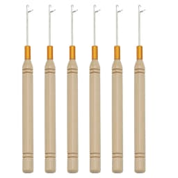 1/3/6/12PCS Hook Needle Tools Wooden Handle Hook Needle Lace Wig Making Knitting Micro Rings Loop Hair Extension Weaving