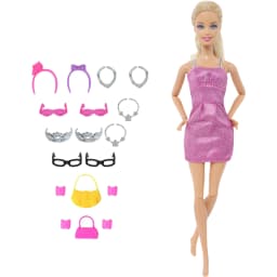 14 Pcs / Lot = 1x Fairy Tale Doll Dress + 13x Random Accessories Shoes Handbag Glasses Clothes for 11.5'' Doll Girl Baby Toys