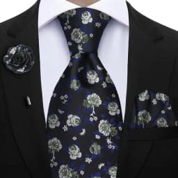 Peacock Blue Floral Print 2-Piece Tie & Pocket Square Set for Men Wedding Business Casual Stylish Accessories