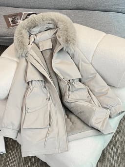 Women's Mid-Length Cotton Jacket Winter Thick Warm Fleece-Lined Waist-Cinching Fashionable Trendy Zipper Pocket