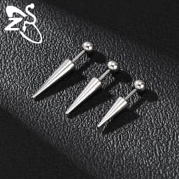 ZS 1 Piece Punk 18G Stainless Steel Stud Earring Men Women 6/8/10/12/15/17MM Long Spike Shape Helix Cartilage Piercings Jewelry
