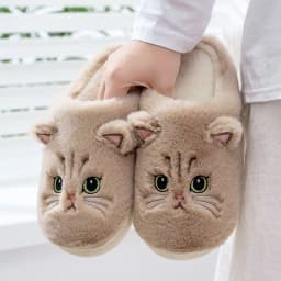 Size 44 45 Black Kitty Cat Winter Adult Slippers for Home Women's Fluffy Kitten Slipper Unisex Warm Furry House Shoes Drop Ship