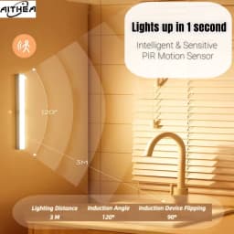 AITHEA Rechargeable Motion Sensor LED Cabinet Light Induction Night Light Portable Bar Lamp for Bedside Wardrobe Closet Aisle