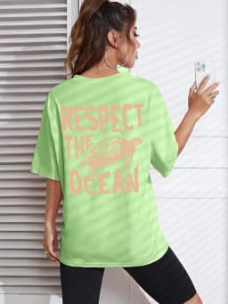 Respect The Ocean Green Turtle Print T-Shirts Women Casual Fashion T Shirt Breathable Cotton Short Sleeve O-Neck Street Clothing