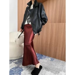 Thick Glossy Satin Midi Skirt Elegant Quiet Luxury Basic High-Waist Skirt or All Seasons