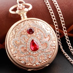 New Gold Luxury Ruby Pocket Watch Necklace Digital Pendant Chain Clock Fashion Sculpture Women's Men's Gift