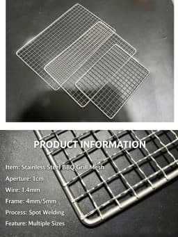 Stainless Steel 304 Food Grade 15-70CM Rectangle BBQ Barbecue Grill Wire Grid Mesh Net