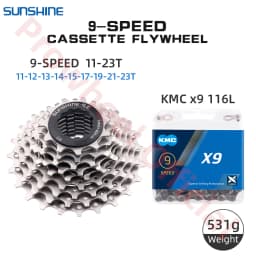 Shimano K7 9Speed Freewheel and Chain Groupset H200 Sunshine 23/25/28/30/32/36/40/42/46/50T Cassette HG53/KMC X9 Chain 9V Kit