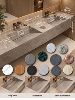Any Size Custom Luxury Natural Stone Bathroom Vanity Set Integrated Sink Single Double Sink Stain Resistant Waterproof Durable H
