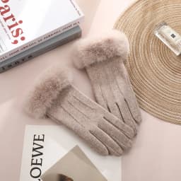 Women Winter Keep Warm Touch Screen Stripe Wrist Hairy Gloves Elegant Simple Windproof Not Bloated Cycling Drive Elasticity