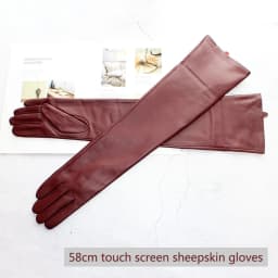 Touch Screen Extra Long Leather Sheepskin Gloves Women's Black Fashion Simple Straight Style Velvet Lining Winter Warm Sleeve