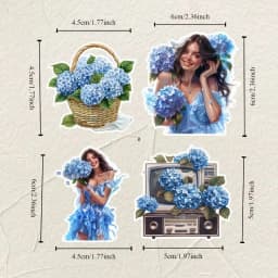 Cute Waterproof Retro Blue Embroidery Ball Girl Decorative Stickers for Journal Scrapbooking DIY Album INS Style Stationery