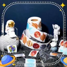 500Pcs /1 Rolls 2.5cm/1inch Cartoon Starry Sky Planet Circle Sticker Decoration Gift Box Sticker Label Stationery Sticker