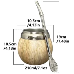 Gaucho Yerba Mate Set Stainless Steel Double Wall Calabash Cup with Removable Filter Bombilla Cleaning Brush