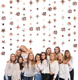 13Ft Rose Gold 14th 13th Birthday Party Decorations 18th Circle Dot Star Garlands Hanging Streamers for Sweet 16 Girls Supplies