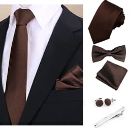 Luxury Fashion Men's Solid Necktie Bowtie Set with Pocket Square Cufflinks Tie Clip Wine Blue Elegant Striped Accessories Gravat