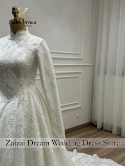Customized Exquisite Muslim Wedding Dress High Neck Long Sleeve Exquisite Lace Princess Ball Gown Vestido De Novia