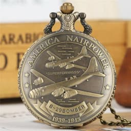 Retro B-29 Aircraft Quartz Pocket Watch Steampunk Retro Army Military Necklace Chain Watch Pendant Antique Gifts for Soldiers