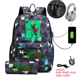 One Piece Zoro Print School Backpack Anti Theft Kids Teen Bookbag with Pencil Case