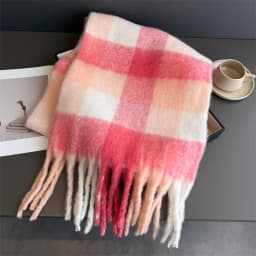 Winter Warm Thick Scarf Women Mohair Plaid Soft Tassel Shawl Wrap Pashmina Checkered Large Neck Blanket Scarf