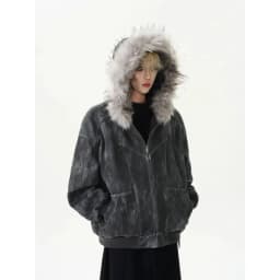 American Retro Jacket Faux Fur Hooded Longe Sleeve Women Casual Pure Color Vintage Sweatshirt Aesthetics Parkas Autumn Clothing