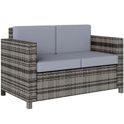 Outsunny 2 Seater Rattan Sofa with Soft Padded Cushion, All-Weather PE Wicker Weave Garden Loveseat with Armrests, Black