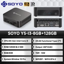 SOYO Y5 Series Mini PC Intel 4th Gen Core CPU 128GBSSD 8GB RAM Wifi5/BT5.0 Window10/11 RPO Quiet operation suitable for home use