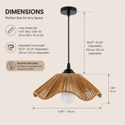 E27 Hemp Rope Woven Iron Pendant Lamp, Bulb Not Included, 1.2m Adjustable Hanging Wire for Kitchen Island Bar Corridor Decor