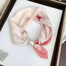 New Pearl Buckle Silk Scarf Printed Thin Neck Scarf Lightweight Soft Neckerchief Women