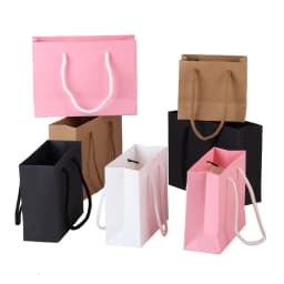 5pcs Small Paper Bags with Handle Black White Pink Khaki Bags Wedding Birthday Party Candy Gift Packaging Bags Shopping Bags
