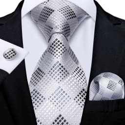 New Fashion Plaid Men's Tie Set High Quality 8cm Width Neck Tie Handkerchief Cufflinks Business Wedding Tie Gift For Men