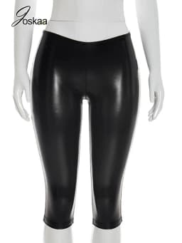 Joskaa Women's Casual All Match Bronzing Black Low Waist Slim Fit Capri Pants Fashion Cropped Trousers Female Bottoms Streetwear