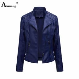 Yellow Red Faux Pu Leather Jackets 2025 Spring Autumn Fashion Zip up Top Outerwear Lady Basic Coats Plus Size Female Jackets New