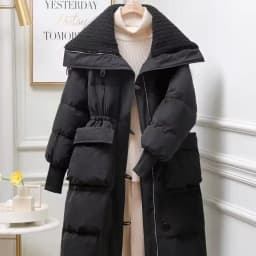 Thickened Large Collar down Cotton Jacket Midi Length Waist-Cinching Pink Outerwear Coat for Short Women Winter Outerwear